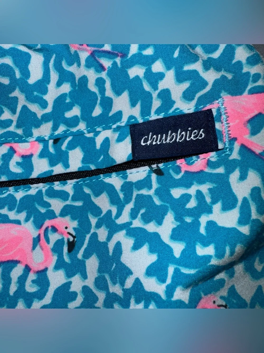 Chubbies boys swim trunks size large Blue Flamingo Print Drawstring Shorts